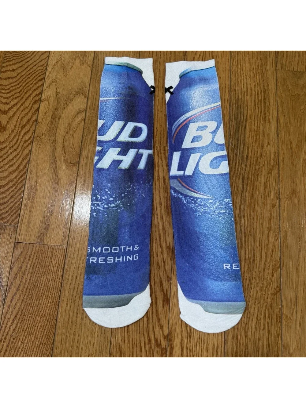 Bud Light Beer Graphic Crew Socks Blue Novelty Men’s Women’s Unisex Pair